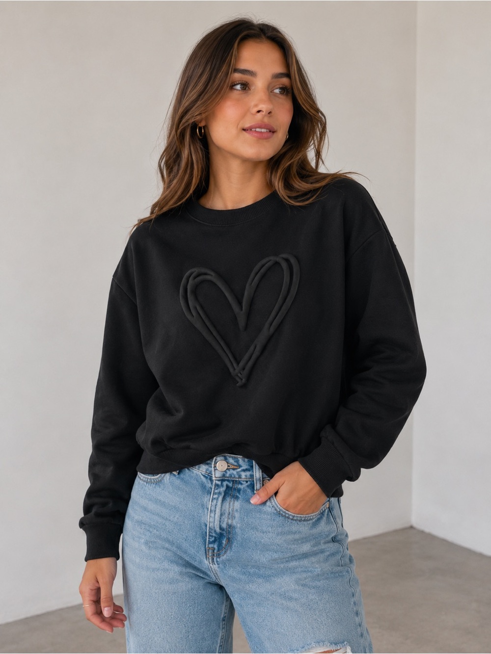 SHEIN Black Crewneck Sweatshirt